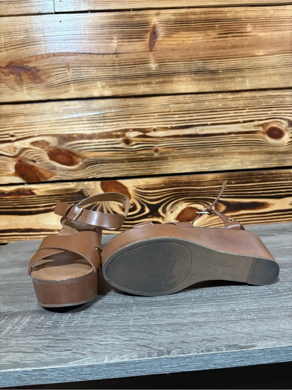 Tommy Hilfiger Brown Platform Sandal with Ankle Strap